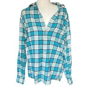 Uniqlo Teal and White Plaid Button-Down Shirt